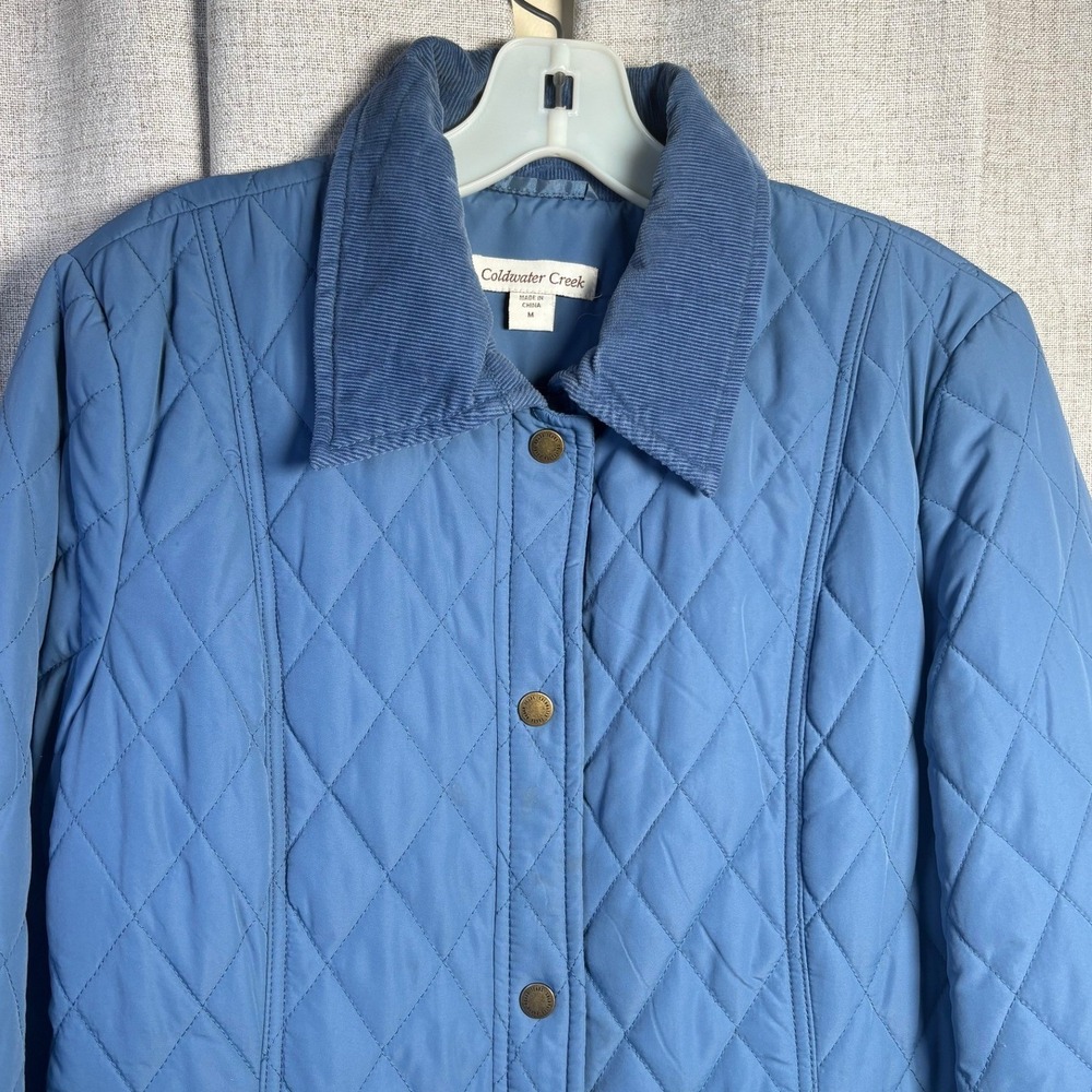 Coldwater Creek Blue Quilted Barn Jacket Corduroy Collar Women Medium 71001